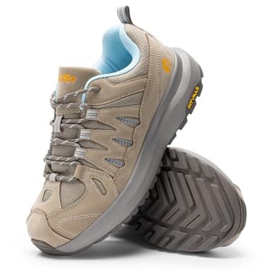 FitVille Wanderschuhe Damen Breite Leicht Trekkingschuhe Damen rutschfeste Outdoorschuhe Atmungsaktiv Sneaker Komfort Turnschuhe Abriebfest Walkingschuhe Bergschuhe Salbei-Khaki mit Küstendunst 41 EU