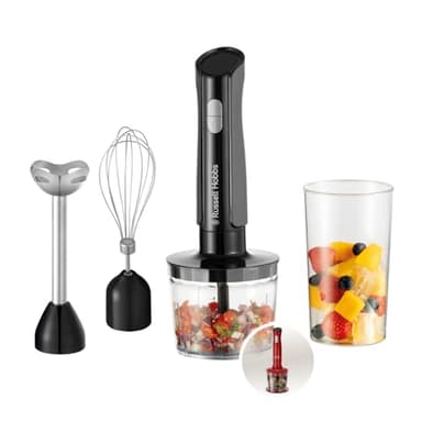 Russell Hobbs Stabmixer [3in1 Handmixer] elektrischer Zerkleinerer (Küchenmaschine mit 3 Aufsätzen f.Babynahrung,Smoothies,Suppen,2 Geschwindigkeiten+Impuls,Edelstahl,BPA-frei) Matte Charcoal 27141-56