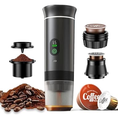 C70A Akku Kaffeemaschine 12V Espressomaschine Tragbare Kaffee Maker für Auto, Camping, Reise mit Digitalanzeige, 2s Extraktion, 5 Tassen Espresso für Eine Ladung, für Kaffeepulver und Kapseln