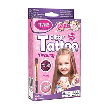 Tytoo Glitzertattoo Set für Mädchen mit 15 Schablonen- Seine Anwendung ist auch für Kinder mit empfindlicher Haut sicher und hält bis zu 18 Tage - 100% Geld-zurück-Garantie, Rosa
