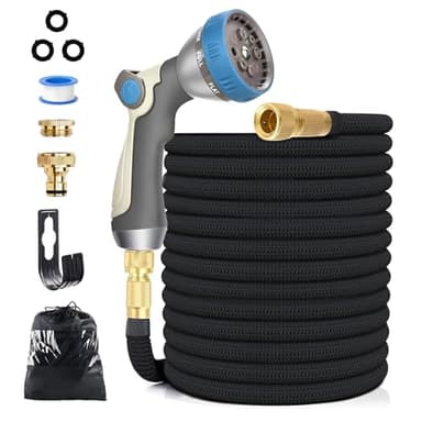 15M/50FT Flexibler Gartenschlauch, Wasserschlauch Dehnbar mit 8 Modi Wassersprühpistole, Adapter für 1/2' 3/4' Zoll und Wandhalterung, Schlauch Flexibel Bewässerung für den Außenbereich
