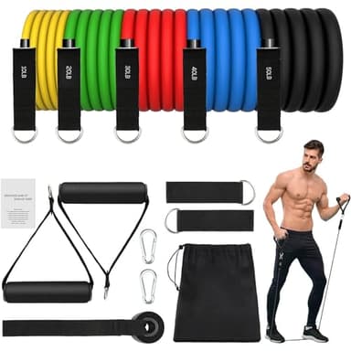 JATEKA Fitnessbänder 5er Set, Sports Resistance Bands 5 widerstandsbänder, Widerstandsbänder mit Türanker, 2*Griffe&Tragebeutel, Knöchelriemen, Tragbarer für Muskelaufbau,Yoga und Pilates