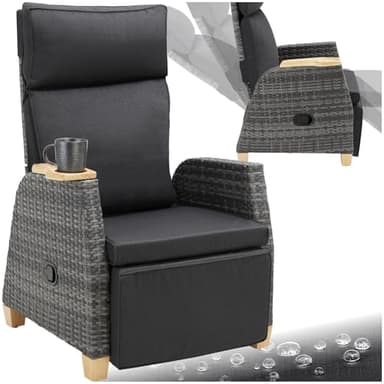tectake® Rattan Outdoor Sessel, Korbsessel Hochlehner mit Fußstütze, verstellbare Lehne, Relaxsessel mit Liegefunktion, Liegestuhl für Balkon, Lounge Möbel Garten, Sonnenliege, Lesesessel - 1 Sessel