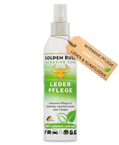 Golden Bull® Lederpflege Spray intensiv 250ml [VEGAN - OHNE Chemie] Natürliches Leder Kunstleder Pflegemittel für werterhaltende Pflege von Ledersitz, Ledercouch, Autositz, Sofa, Lederjacke & Schuh