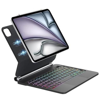 FOGARI Magic Tastatur Hülle für iPad Air 13 2025/2024 (M3/M2), Magic Keyboard für iPad Pro 12.9 (6/5/4/3 Gen), QWERTZ Deutsches, Magnetischer Ständer Magic Keyboard mit Multi Touch Trackpad, Schwarz