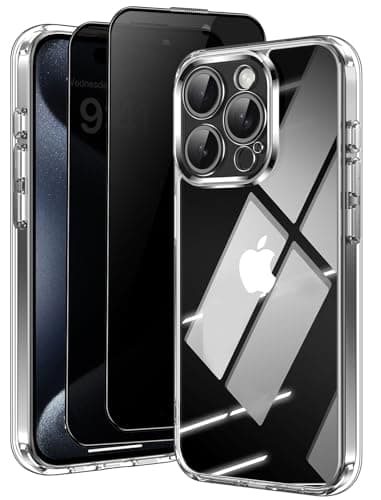 Aekyiwot 3 in 1 Hülle Kompatibel mit iPhone 15 Pro mit 2 Stück Sichtschutz Schutzfolie, [Kameraschutz] Kratzfest Stoßfest Handyhülle, Nie Vergilbung Hard PC+TPU Schutzhülle 6.1 Zoll Durchsichtig