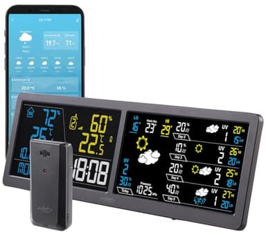 infactory Thermometer: WLAN-Funk-Wetterstation mit Widescreen-VA-Display, Außensensor und App (WLAN-Farbwetterstationen, Thermo Hygrometer Digital, Kalender)