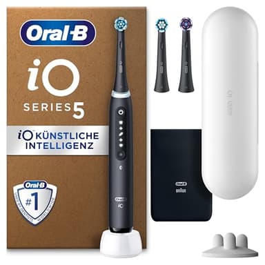 Oral-B iO Series 5 Plus Edition Elektrische Zahnbürste/Electric Toothbrush, PLUS 3 Aufsteckbürsten, 5 Putzmodi für Zahnpflege, Reiseetui, Designed by Braun, matt black