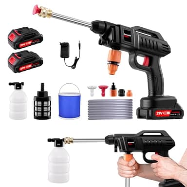 Dibaful Akku Hochdruckreiniger 1500W 21V 60 Bar | Akku-Waschanlage Tragbarer Mobiler Hochdruckreiniger Pistole mit 2 Akku | Waschpistole 3-in-1 Verstellbare Düse 5M Schlauch für Auto Boden