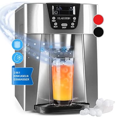 Klarstein Eiswürfelmaschine Klein, 2 L Eiswürfelbereiter & Wasserspender, für 12 kg Große und Eiswürfel, Schnelle Mini, Eiswürfelbereiter mit Alarm2, Kunststoff