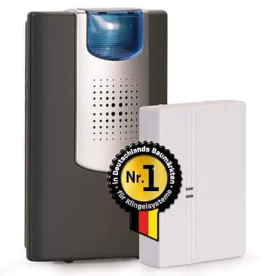 Heidemann Funkgong Set HX Action (max. Reichweite 150 m, Lautstärke 4-stufig regulierbar 90 dB, 8 Melodien einstellbar, Klingel, inkl. Sender + Empfänger) 70835