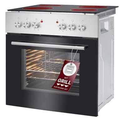 Bomann® Backofen mit Ceranfeld | 50°C - 250°C | Grill & Ober-/Unterhitze | 4 Kochfelder | Backofen mit 60cm Kochfeld | Einbaubackofen mit 61L | Backofen Set | Glastür 3-Fach verglast | EHBC 7935 IX