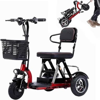 Elektro Dreirad,Elektromobil Seniorenmobil,Rollatoren Für Senioren,Elektromobil Klappbar,Faltbar/Leichter Und Bequemer,Inklusive Akku,Traglast 100Kg red