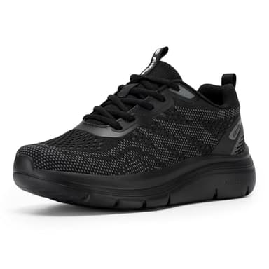 FitVille Damen Sneaker Weit Walkingschuhe für Breite Füße Sportschuhe Leichte Laufschuhe Dämpfung Bequeme Schuhe Outdoor Fitness Jogging,Schwarz,38,Weit