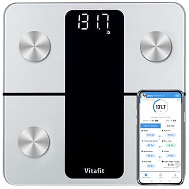Vitafit Körperfettwaage Personenwaage mit APP, Körperanalysewaage mit Bluetooth, Waage Personen mit körperfett und muskelmasse, BMI, Protein, BMR, Silber