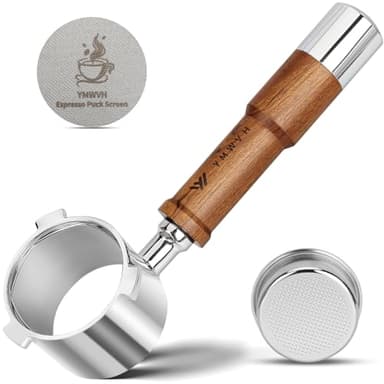 Siebträger mit 3 Ohren für De'Longhi La Specialista Kaffee-Espressomaschine, 51 mm, EC9335, 9155, 9355, 9665, 100% Tasse, Edelstahl-Filterkorb und Walnuss-Griff DE