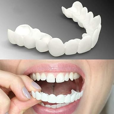 Giural 2 Paar Veneers Zähne Oben und Unten, Zähne zum Aufstecken mit 2 box, Zahnspangen Künstliche Zähne, Aufhellung Zahnersatz, Falsche Zähne Temporäre Bleaching Reparatur Kit