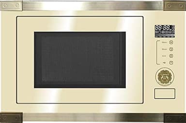 Kaiser EM 2545 Elf AD Einbau Multifunktions Mikrowelle,Elfenbein Glas,25L,Heißluft Grill,21 Funktionen,Mikrowelle zum Einbau,8 Sonderfunktionen, Kartoffel,Pizza, Kindersicherung,Einbaumikrowelle Retro