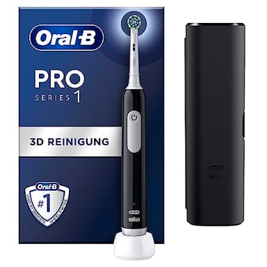 Oral-B Pro Series 1 Elektrische Zahnbürste/Electric Toothbrush, 1 Aufsteckbürste, 3 Putzmodi und Drucksensor für Zahnpflege, Reiseetui, Designed by Braun, black