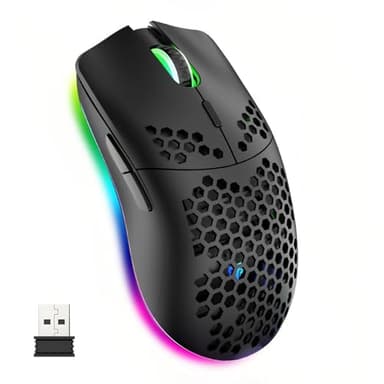 Mengshen Kabellose Gaming-Maus Honeycomb, RGB-Spielmäuse mit leichtem Gehäuse Hochpräziser optischer Sensor einstellbar 3200 DPI ergonomisch für Windows-PC-Laptop (Schwarz)