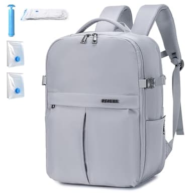 SPAHER Reiserucksack Handgepäck 40x30x25 Eurowings mit 2 Vakuumbeutel Laptop Rucksack 15,6 Zoll mit Laptopfach Business Arbeit Herren Damen Schulrucksack für Teenager Notebook College, Grau