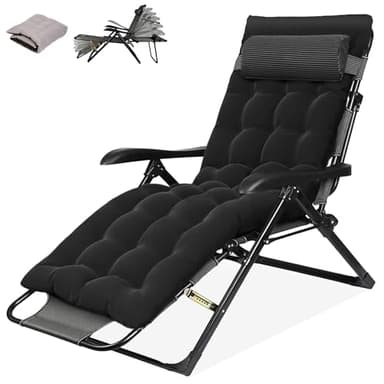 Sonnenliege Klappbar Liegestuhl Extra Groß Gartenliege, Relaxliege Outdoor mit Auflage, Relaxsessel Garten 7-fach Verstellbare Rückenlehne & Fußstütze, Liege Klappliege für Balkon Patio Pool,Schwarz