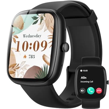 Parsonver Smartwatch Herren Damen mit Telefonfunktion, 1,83" Fitnessuhr mit 100+ Sportmodi, BMI-Index, Herzfrequenz, Schlafmonitor, SpO2, IP68 Wasserdicht Smart Watch für Android & iOS, Schwarz