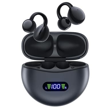 Open Ear Clip-On Bluetooth 5.4 Kopfhörer – Ultra-Leicht (4,5g/Ohr), IPX7 Sportkopfhörer wasserdicht (40h/LED) Perfekt für Brillenträger – Fitnessstudio, Laufen, Radfahren & Büro