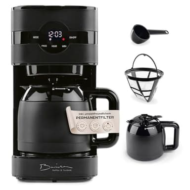Barista Filterkaffeemaschine mit Thermokanne | 24h Timer & Permanentfilter | Für 8 Tassen Kaffee | Kaffeemaschine für Pulver [Schwarz]