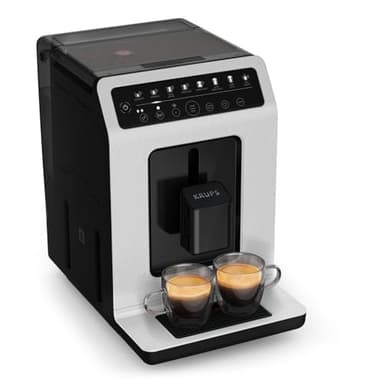KRUPS Evidence ECOdesign Kaffeevollautomat mit Milchschlauch, 7 Getränkeoptionen, 2-Tassen-Funktion, Recyceltes Material, Kaffeemaschinemit Bedienfeld, Weiß/Schiefer, EA897A10