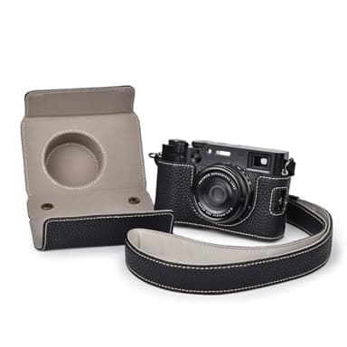 VOVMOEYA X100VI Tasche, Kamera Halbtasche für Fuji X-100VI, PU-Leder Kameratasche kompatibel mit Fujifilm X100VI Digitalkamera mit Kameragurt für X100VI Hülle - Schwarz