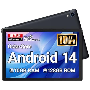 Yicty Tablet 10 Zoll Android Tablet Octa Core 10 GB RAM 128 GB ROM 1280 * 800 HD IPS Touchscreen Dual Kamera WiFi 6 BT 5.3 5000 mAh Akku 2025(Schwarz)