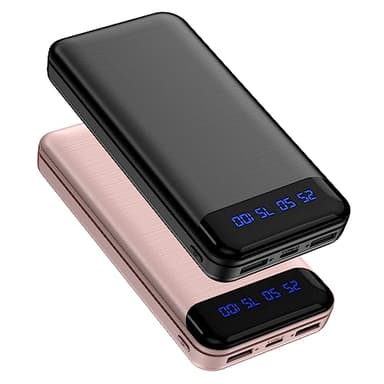 Enerwow Power Bank, 2 Stück 16000mAh Powerbank Klein Aber Stark 5V 3A Schnelles Aufladen Tragbares Ladegerät mit LCD Display, Externer Handyakkus mit iPhone 15 14 13 12 Pro Max, Smartphones