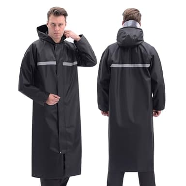 Linzrcry Damen Regenponcho Herren Wasserdicht Regenjacke Atmungsaktiv Regencape Reflektierende Streifen mit Feststellbaren Bündchen und Kapuze für Camping Reisen（Schwarz，XXL）