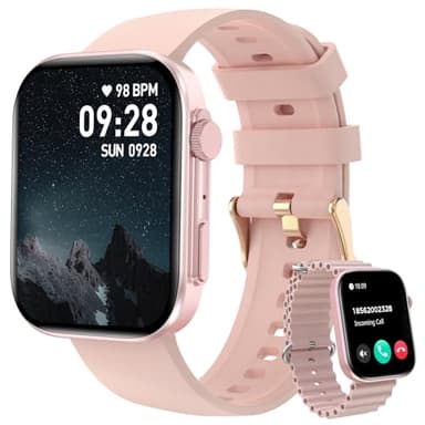 BRIBEJAT Smartwatch Damen mit Telefonfunktion, 2,01 Zoll Touchscreen, 110+ Sportmodi, Fitnessuhr mit Herzfrequenz/SpO2/Schlafmonitor/Menstruationszyklus, IP68 Wasserdicht Uhr für Android iOS，Rosa