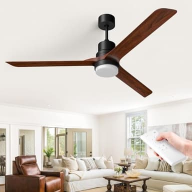 Obabala Ceiling Fans With Lights Outdoor Ceiling Fans 52in/132cm Deckenventilator Mit Licht und Fernbedienung Geräuscharmer Dc-Motor 3 Klingen,Zeitschaltuhr,6 Geschwindigkeiten (Walnuss)