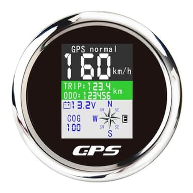 Qussedser Marine Boot Auto GPS Tachometer Digital mit GPS Antenne für Motor Yacht TFT Bildschirm Wasserdicht Kilometerzähler Schwarz & Silber
