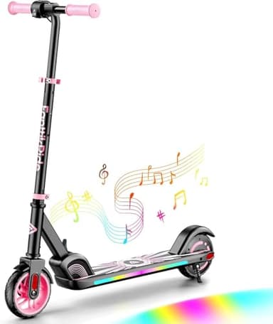 FanttikRide C9 Apex Elektroroller für Kinder ab 8 Jahren, Bluetooth-Musik, Bunte Regenbogenlichter, 8/12/16 km/h, 8 KM Reichweite, LED-Anzeige, Höhenverstellbar, Faltbar, für Jungen und Mädchen Rosa