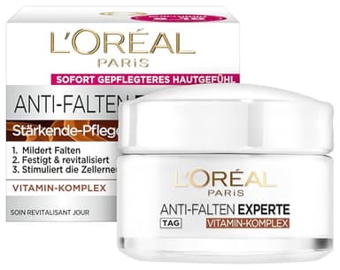 L'Oréal Paris Feuchtigkeitspflege für das Gesicht, Anti-Aging Tagescreme zur Minderung von Falten, Vitamin B3 und Vitamin E, Festigt und revitalisiert die Haut, Anti-Falten Experte, 1 x 50 ml