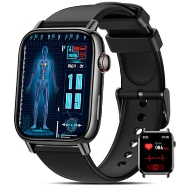 BANLVS 2025 Smartwatch Herren Damen mit 𝐁𝐥𝐮𝐭𝐳𝐮𝐜𝐤𝐞𝐫/EKG/HRV, 1,83" Gesundheitsuhr mit Pulsuhr, SpO2, Schlafmonitor, Blutdruck 145+ Sportmodi IP68 Fitnessuhr Schrittzähler iOS Android Schwarz