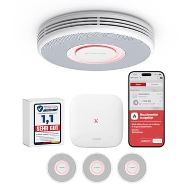 X-Sense Smarter Rauchmelder WLAN mit Sprachausgabe und 17 Standorten, Feuermelder, Rauchmelder vernetzt, 33 mm, Brandmelder mit SBS50 Basisstation, XS0B-MR31, 3 Stück