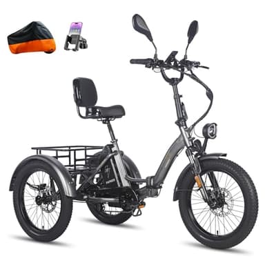 Fafrees F20 Mate Dreirad e Bike, 2025 E-Bike 3 Rad 48V 23.45Ah Akku, Elektro Dreirad Klapprad 20 * 3.0 Zoll, Hydraulischer Bremsstarter, Lasten ebike für Erwachsene (Kleiner Korb, Grau)