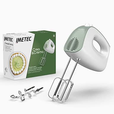 Imetec Crea & Crema Handrührer extra lange Schneebesen für süße Teige und Schlagsahne, Knethaken aus Edelstahl, 5 Geschwindigkeiten, Turbofunktion, ergonomisches Design, 500 W., Weiß und Grün.