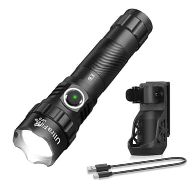 UltraFire Taktische Taschenlampe mit Holster, 1200 Lumen Wiederaufladbare Polizei Taschenlampe mit Gürteltasche, 3 Modi LED Taschenlampe für Security Camping Rettungsdienst, UF3