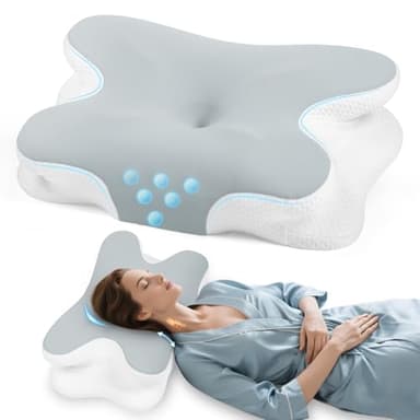 Untimaty Nackenkissen - Orthopädisches Kopfkissen aus Memory Foam, Ergonomisches Kopfkissen gegen Nackenschmerzen für Seitenschläfer, Rückenschläfer und Bauchschläfer mit Eisseiden Bezug(Grau)