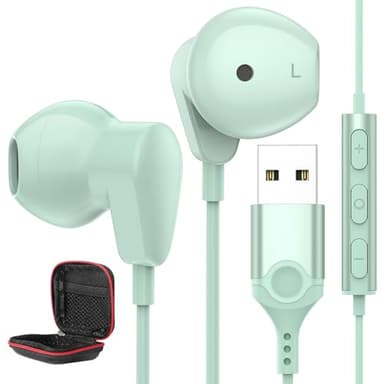 PC Kopfhörer für Laptop,In Ear USB Kopfhörer mit Mikrofon Geräuschunterdrückung Lautloser Audiosteuerung,Leichter PC Gaming Kopfhörer,USB A Headset für Office Spiele Live Streaming Chromebook,Cyan