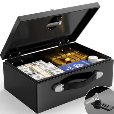Mejasg 18L Tragbarer Feuerfeste Dokumentenbox Tresor Feuerfest mit Zahlencode und Schlüssel, Safe Tresor für Zuhause mit Griff, Dokumentenbox Feuerfest Wasserdicht für Bargeld Medikamente A4 Dokumente