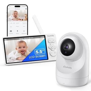 Codnida Babyphone mit Kamera 5.5" LCD 2K 3MP HD Video Babyphon WLAN mit App 4000mAH Akku Infrarot Nachtsicht 2 Wege Audio Vox Modus 4X Zoom Intelligente Überwachung
