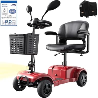 VOCIC D42 Mobilitätsroller 4 Räder Faltbar Leicht für Erwachsene,20KM Elektromobil Klappbar mit Pannensichere Reifen für All Gelände,Roller Mobilität mit Abdeckplane bis 136KG,5 Jahre Support|Rot