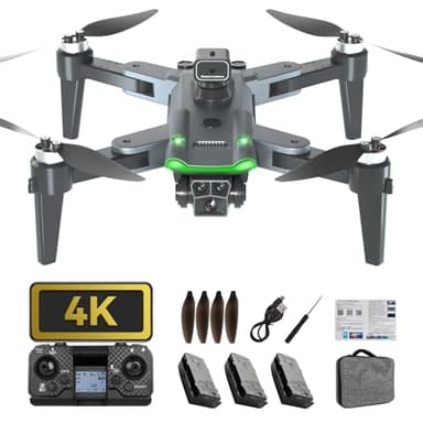 HYTOBP S166 Drohne mit Kamera 4K Erwachsene, GPS Drone mit 3 Kameras/Akkus, FPV RC Quadrocopter mit Bürstenlos Motor, Automatische Rückkehr, Niedrige Batterierückgabe, Follow Me, unter 249g (Schwarz)